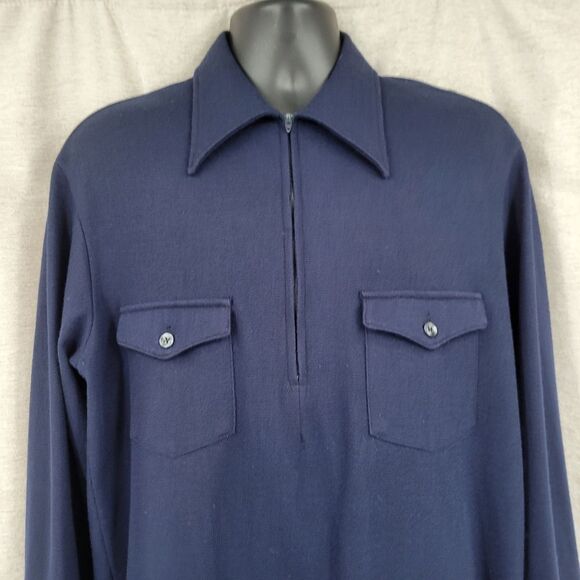 Pendelton Vintage Wool Navy Long Sleeve 1/2 Zip Polo Shirt USA Men's Large - Picture 2 of 8